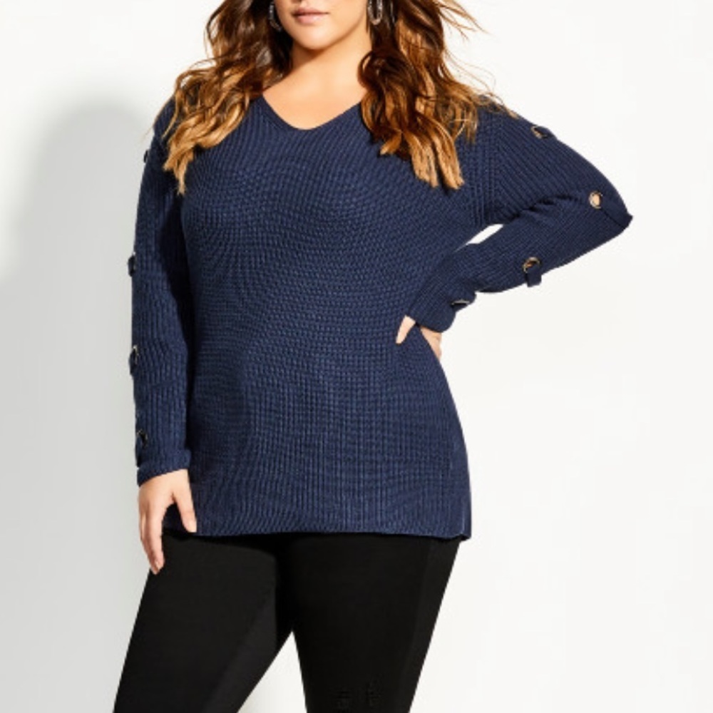 NWT City Chic Eyelet Sleeve Sweater Navy Blue
